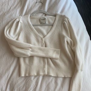 Abercrombie white puff sleeve button up sweater
